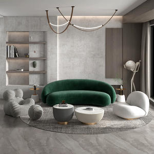 <span class=keywords><strong>Sofa</strong></span> Ruang Tamu Modern Berbahan Beludru Teddy Krim dengan Desain Melengkung - Product Image 5