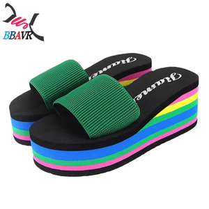 Sandalias de Plataforma para Mujer, Estilo Europeo 2026, con Rayas de Colores, Parte Superior de EVA, Modernas, Casuales, con Plataforma y Tacón de Cuña - Product Image 5