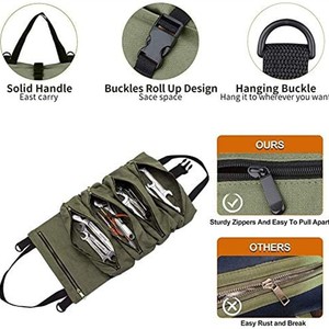 Canvas Tool Roll <b>Bag</b> <b>Multi</b> <b>Compartment</b> Zipper Closure Shoulder <b>Bag</b> For Electrician Car Storage - Product Image 2