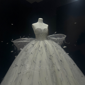 Robe de mariée gris argenté Nt186, bustier, décolleté cœur, <span class=keywords><strong>corset</strong></span> perlé, plumes, tulle, robe de bal avec nœuds Jancember - Product Image 3