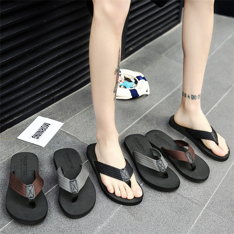 Summer Slippers Convas Strap Outdoor Flipflops Non-slip Beach Flat Shoes PVC Flip Flops Men 2020