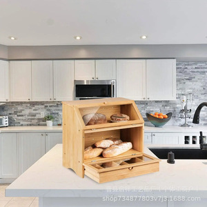 Caja de pan de madera Qixiang de doble capa con puerta de vidrio para uso en la cocina - Product Image 4