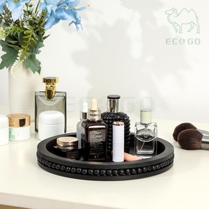 Luxury Gift <b>Black</b> Round Decorative Tea Coffee Sweets Serving Trays Wooden Beaded <b>Plate</b> Perfume Cosmetic Display Stand - Product Image 3