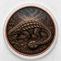 Pièce commémorative en cuivre pur 999 de 1 oz, motif dinosaure en relief, peinte aux UV, pour collectionneurs - Vente en gros