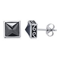 Nouvel arrivage de bijoux design en acier inoxydable Boucles d'oreilles en onyx noir avec pavé de zircons Ensemble de bijoux pour hommes, bracelets, colliers et bagues