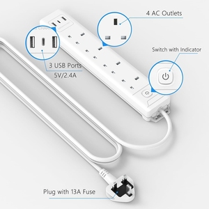 Anh mở rộng chì với khe cắm USB, 4 cách ổ cắm cắm mở rộng với 2 Meter mở rộng dây Switched <span class=keywords><strong>Power</strong></span> Strip cho nhà văn phòng - Product Image 2