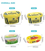 Conteneur ovale en plastique pour margarine avec couvercle, imprimé avec un logo personnalisé, écologique, jetable, 450 IML, emballage pour fromage
