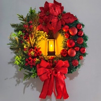 Guirlande de Noël transfrontalière, lampe à vent, nœud décoratif pour porte et fenêtre, anneau festif en vigne rouge, décoration suspendue pour scène, en plastique