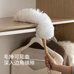 Plumeau à plumes avec manche en bois pliable pour le nettoyage en profondeur des fentes, outil de dépoussiérage domestique, blanc et gris - Product Image 1