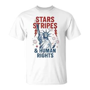 Camiseta política del 4 de julio con estampado de estrellas, rayas y derechos humanos, unisex, para adultos, cuello redondo, manga corta, serigrafiada - Product Image 1