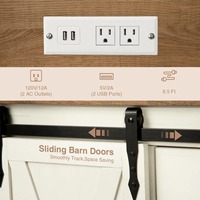 Meuble de bar à café Mid-Century avec portes à panneaux, station de charge USB, panneau en bois écologique, rangement 5+ compartiments pour cuisine et salle à manger
