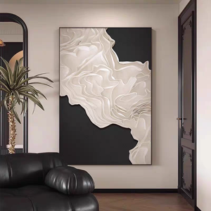 ديكور حائط مجردة فاخر أبيض وأسود بني بسيط بموجة ثلاثية الأبعاد لوحة مرصعة بالماس - Product Image 4