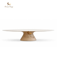Table à manger contemporaine en bois de designer, piétement horizontal à niveaux, silhouette minimaliste, table de banquet de luxe pour la maison