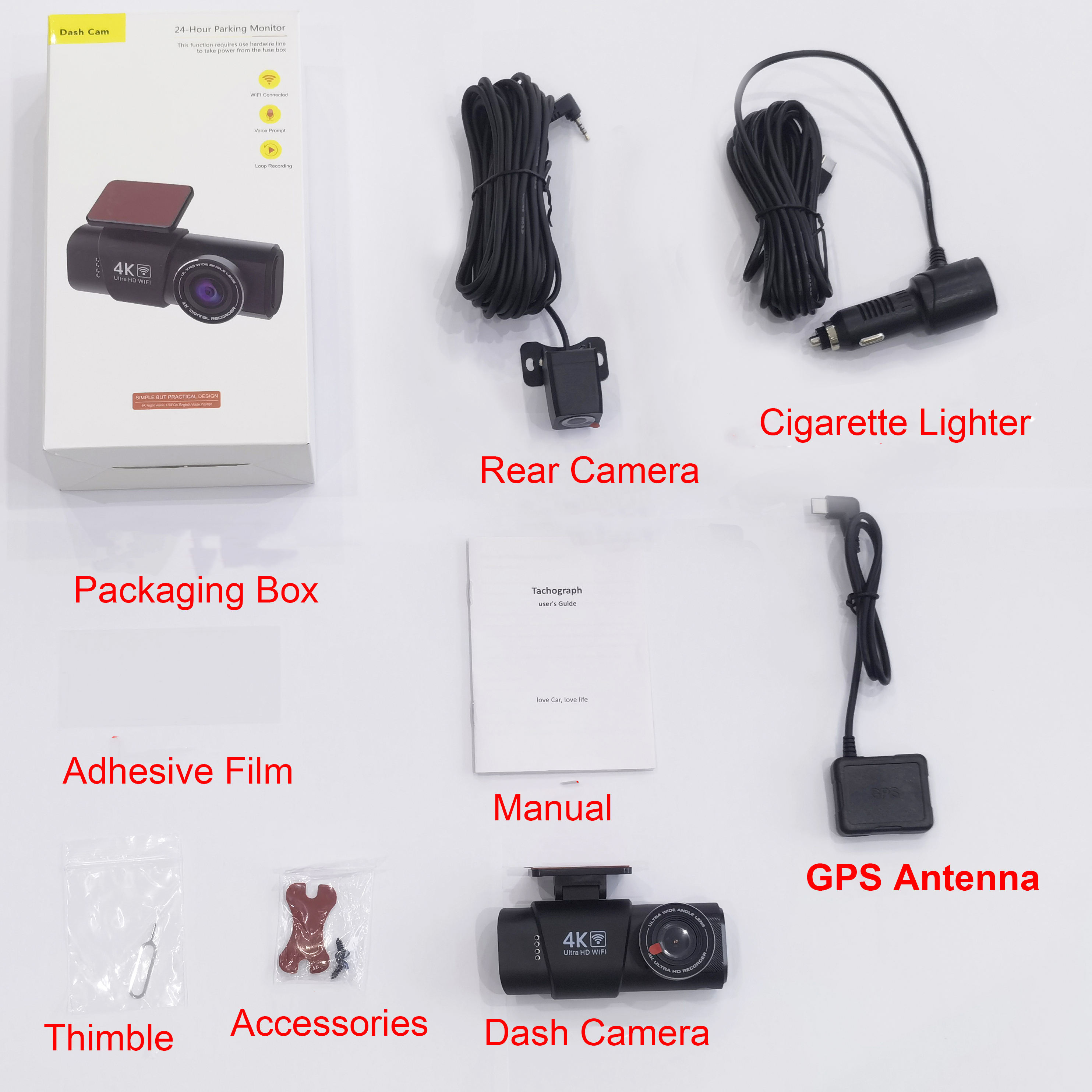 Frontal 4K + Trasera 1080P (excl. Tarjeta TF, incl. Función GPS