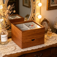 Armoire à bijoux en bois avec couvercle en verre, six compartiments et un tiroir pour bagues, boucles d'oreilles, colliers, commode de vanité, rangement à domicile
