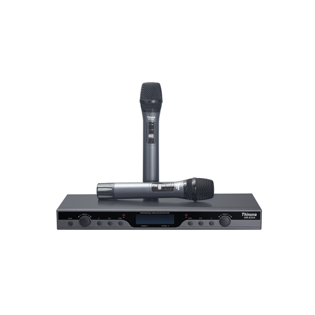 Thinuna UR-232A Dual Channel Mic Cordless Receiver Handheld Lavalier Headset Microphone Digital UHF Wireless Stage Microphone