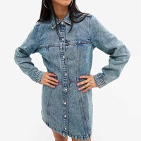 Robe en jean personnalisée, unie, naturelle, tissée, infroissable, à manches longues, mini, simple, à col rabattu et boutonnée, pour printemps, été, automne