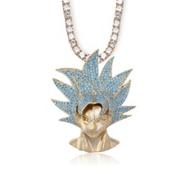 Hip Hop Dragon Ball Super Saiyan Sun Wukong Headphoto helado de pelo azul de dibujos animados japoneses oro Cubic Zircon colgante collar nuevo