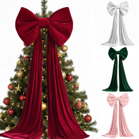 Ornement de Noël extra-large en velours bordeaux avec nœud, style coréen, pour arbre de Noël et vitrine