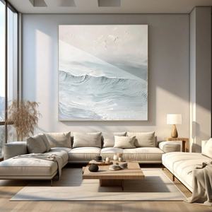 Grande œuvre d'art murale moderne en acrylique texturé minimaliste, peinture sur toile artisanale Océan pour la maison et la galerie - Product Image 4