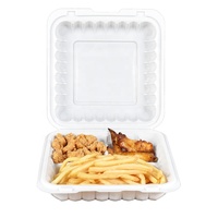 Boîte d'emballage alimentaire jetable blanche de 9x9x2,8 pouces, boîte à repas, boîte à déjeuner, micro-ondable, en plastique PP MFPP, contenants à emporter avec couvercle