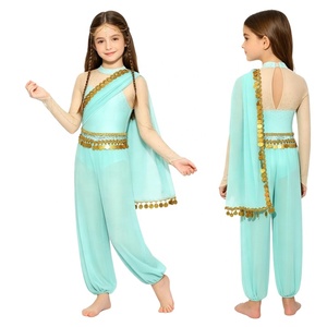 Trajes de Danza del Vientre para Niñas, Malla con Monedas Doradas, Ropa de Danza Árabe Profesional para Niños, Conjunto de Pantalones Harem de Manga Larga Estilo Bollywood, Personalizado - Product Image 2