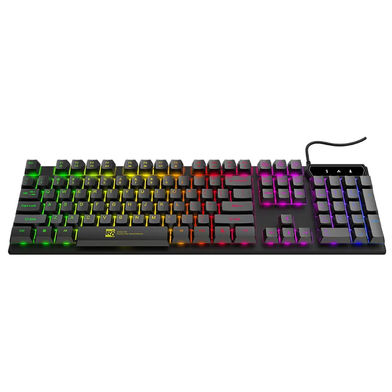 2021 R8 hot sell LED Illuminated Ergonomic Gaming Keyboard USB Multimedia with backlit
