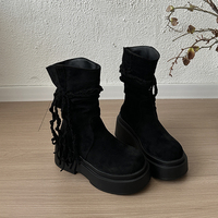 Bottines à plateforme pour femmes, style décontracté, semelle épaisse, en daim, avec franges en corde tressée, style western, 2 couleurs