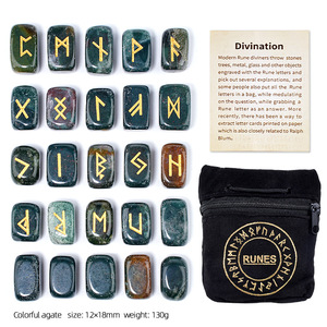Juego de Runas de Ágata Roja Natural con Tema Nórdico QEANM, <span class=keywords><strong>Piedras</strong></span> Rectangulares Talladas para Adivinación, Pulidas y Rectificadas, 1 Bolsa de Tela - Product Image 4