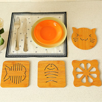 Napperon imprimé dessin animé en bois antidérapant, tapis de Table isolé animaux, tapis de cuisine sculpté, 14 à 14.5cm, 1 pièce