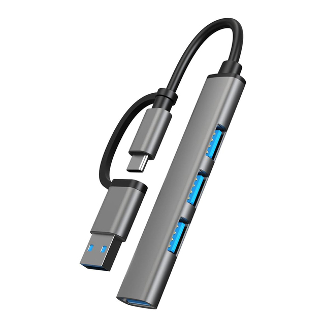 USB-C 4-in-2 Hub Featuring Multi-Port USB Hub Adapter Compatible with USB-C Laptops and Serves As a Dongle