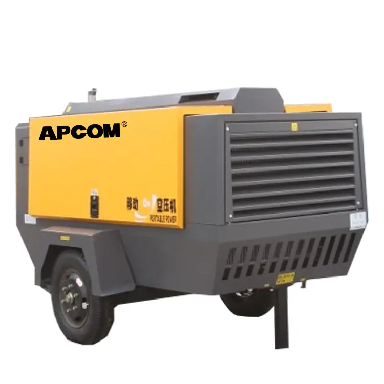 Compressores diesel portáteis móveis pequenos 185cfm APCOM 8bar 115psi 5m3/min 185 cfm compressor de ar diesel com roda