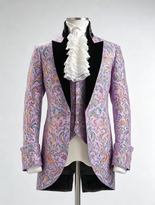 Veste de smoking victorienne <span class=keywords><strong>bordeaux</strong></span> en jacquard pour <span class=keywords><strong>homme</strong></span>, <span class=keywords><strong>blazer</strong></span> formel en brocart avec revers en velours - Product Image 3