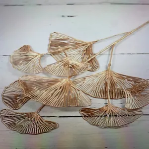 Gouden Bruiloft Simulatie Kunstmatige Bloem Ginkgo Biloba Bladeren 3-Vork Zonnebloem Maple Bladeren Voor Groothandel