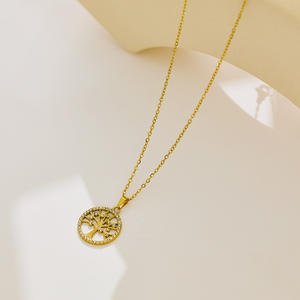 Ins Vintage colorido Cubic Zircon CZ Árbol Genealógico collar de acero inoxidable vida del árbol colgante collar para mujer chica - Product Image 5