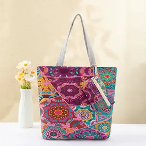 Wholesale custom Women ELetter printed florida canvas beach bag women luxury custom handbag 2pcs with Coin purse