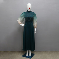Robe Muslim jubah berlian imitasi Puff lengan gaun makan malam gaun warna gradien