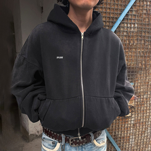 Oversized Weight Acid Wash Hoodies Custom High Quality Hoodie Manufacturers 460 500gsm Cotton Blank Plain <b>Zip</b> <b>Up</b> <b>Jackets</b> For Men - Product Image 2