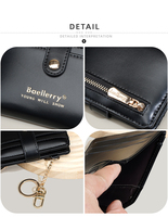 Dompet Tipis Fungsional Baru Baellerry untuk Wanita dan Remaja Putri dengan Gantungan Kunci, Dompet Lipat Dua dengan Resleting untuk Uang Koin dan Tempat Kartu, Kulit PU Elegan