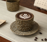 Tasse à café en céramique rustique antique avec soucoupe, style rétro Moyen-Orient, mug à expresso, tasse à thé domestique, vente en gros