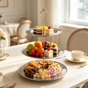 Support à gâteau à 3 niveaux en acier inoxydable, plateau à dessert écologique, plat à bonbons, plat à sucre, plat à fruits secs de Noël - Product Image 6