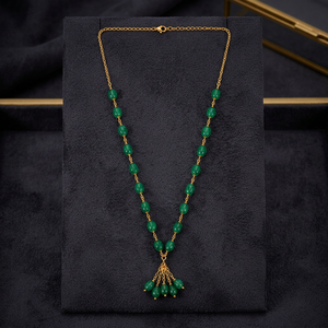 Custom Italian Brass Rhodium Plated <b>Necklace</b> <b>Green</b> Garnet <b>Bead</b> Freshwater Pearl Station Cascading Tassel Drop Cable Wedding - Product Image 6