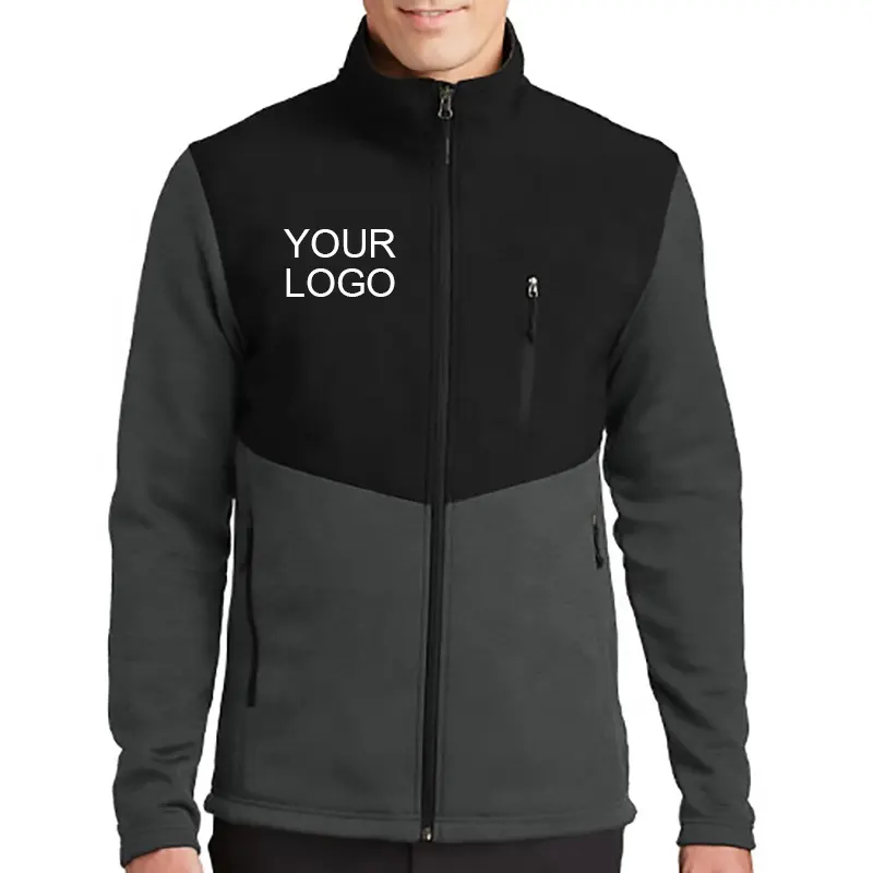 Custom Logo Color Block Sport Coat Work Company Staff Uniforms Stand Up Neck Jackets Zip Up Pockets Warm Fleece Jacket Men