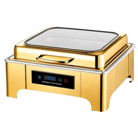 Chauffe-Plat Électrique de Luxe 6L en Acier Inoxydable Doré, Équipement de Buffet Durable avec Matériaux en Laiton