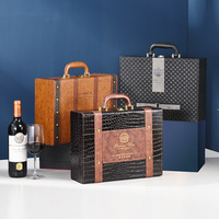 Boîtes en PU sur mesure, emballage en carton de luxe, emballage en cuir classique, boîte cadeau pour vin, petite valise en cuir
