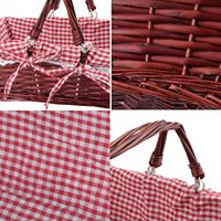 Panier-cadeau de pique-nique d'extérieur avec doublure en tissu gingham, panier de rangement en saule tressé avec deux poignées pour fruits, collations et décoration de fête