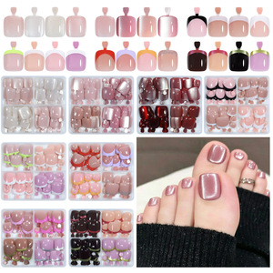 Puntas de Uñas Francesas con Efecto Ojo de Gato, Uñas Postizas con Brillo, 4 Piezas/Juego en Caja, Adhesivos para Uñas de los Pies - Product Image 1