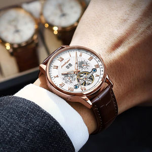 POEDAGAR 1409奢华自动手表防水发光日期周皮革男士手表陀飞轮机械时尚手表 - Product Image 2