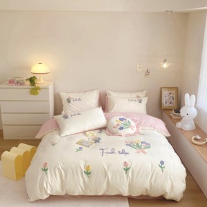 Juego de Ropa de Cama Infantil de 4 Piezas, 100% Algodón, Tejido de Punto, Bordado con Apliques, Ecológico, Fresco, Minimalista, Suave al Tacto, para Hogar y Hotel - Product Image 4