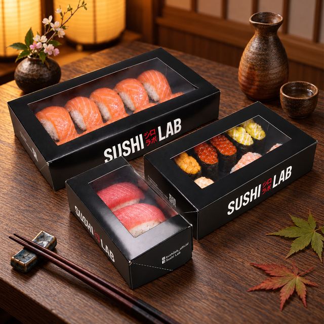Custom Disposable  Sushi Box With Window Mini Sushi to Go Box Packaging Paper Sushi Box